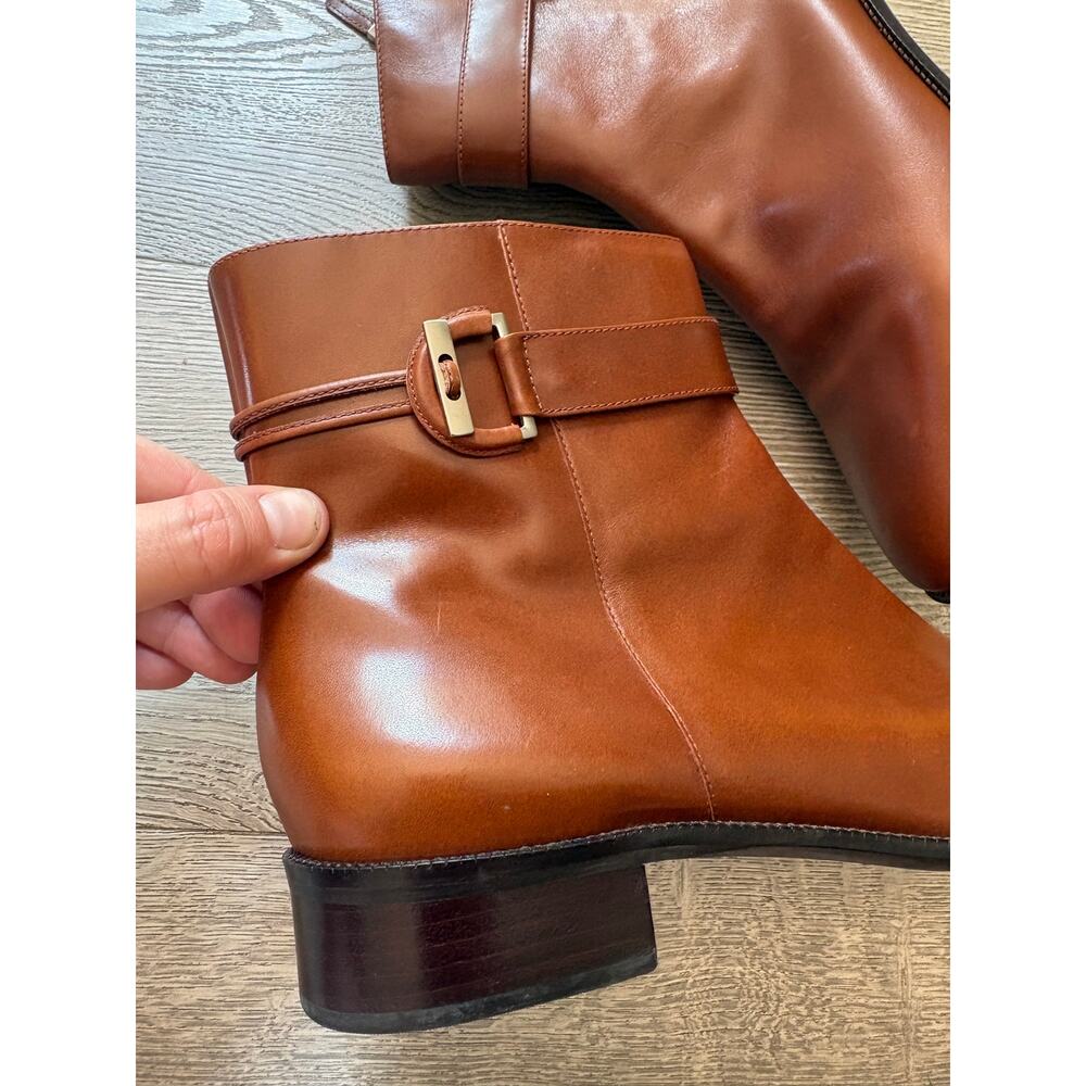 ✨2/$30✨Talbot's Leather Square Toe Ankle Boots Size 11 Cognac Brown Western - Picture 4 of 11